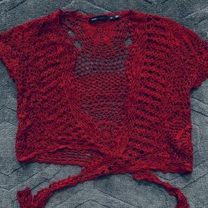 BCBG MAXAZRIA crocheted, cropped sweater.